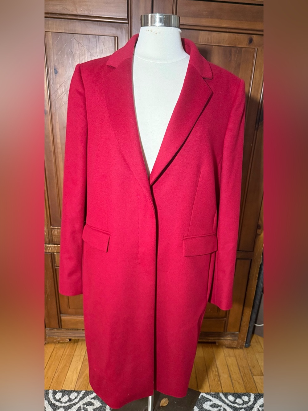 BOSS Hugo Boss Catara Crimson Red Wool Cashmere Blend Overcoat Slim Fit